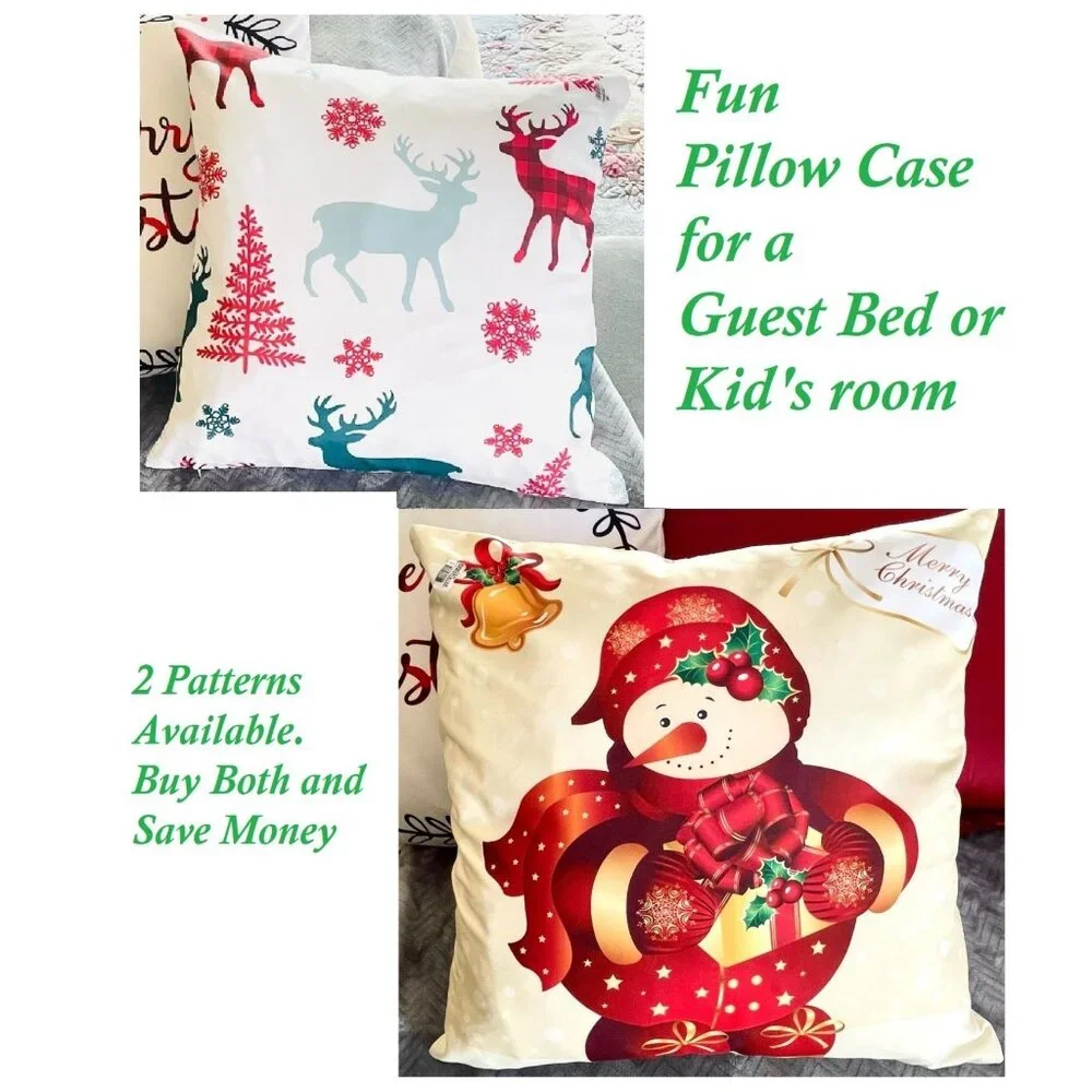 Christmas Reindeer Pillow Cover Holiday Cabin Winter Decor 16x16